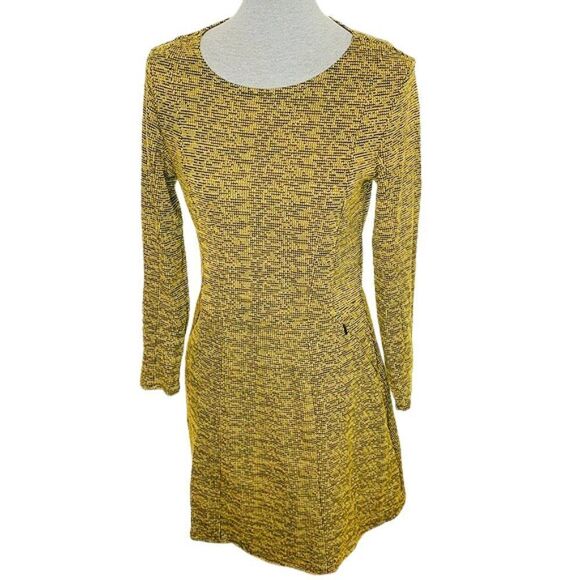 H&m Textured Knit Yellow & Black Skater Dress - Picture 1 of 5